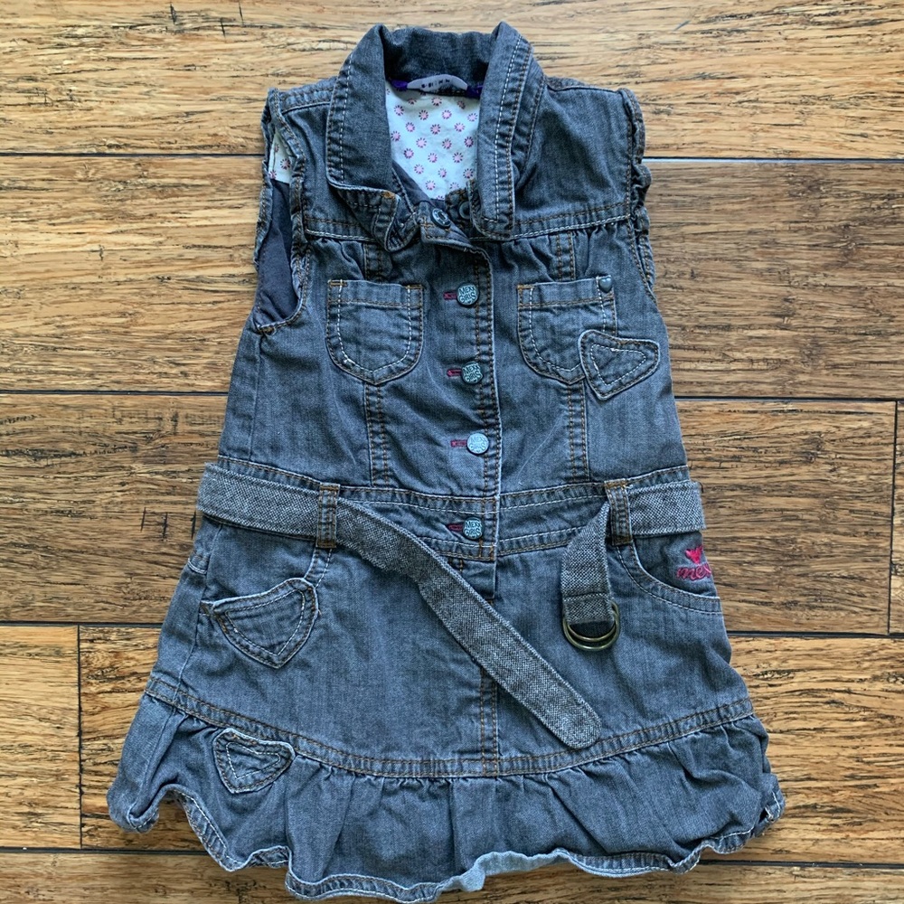 Dark Denim Belted Sleeveless Dress